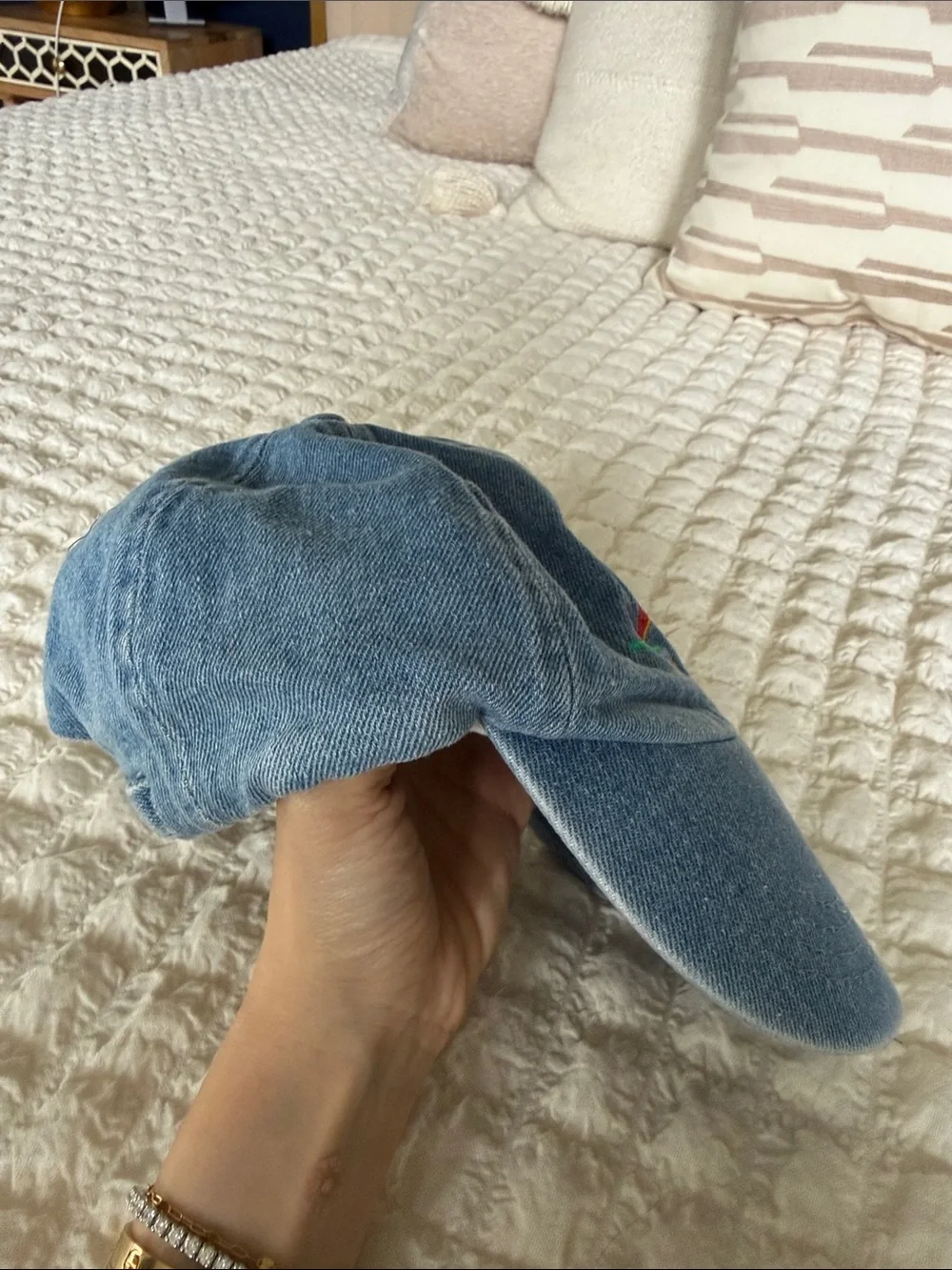 Light Blue Denim Baseball Cap with Embroidered Accent